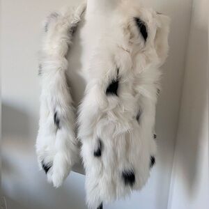 Real Fox Fur White Dalmatian Print / Spotted Vest | Size S–M